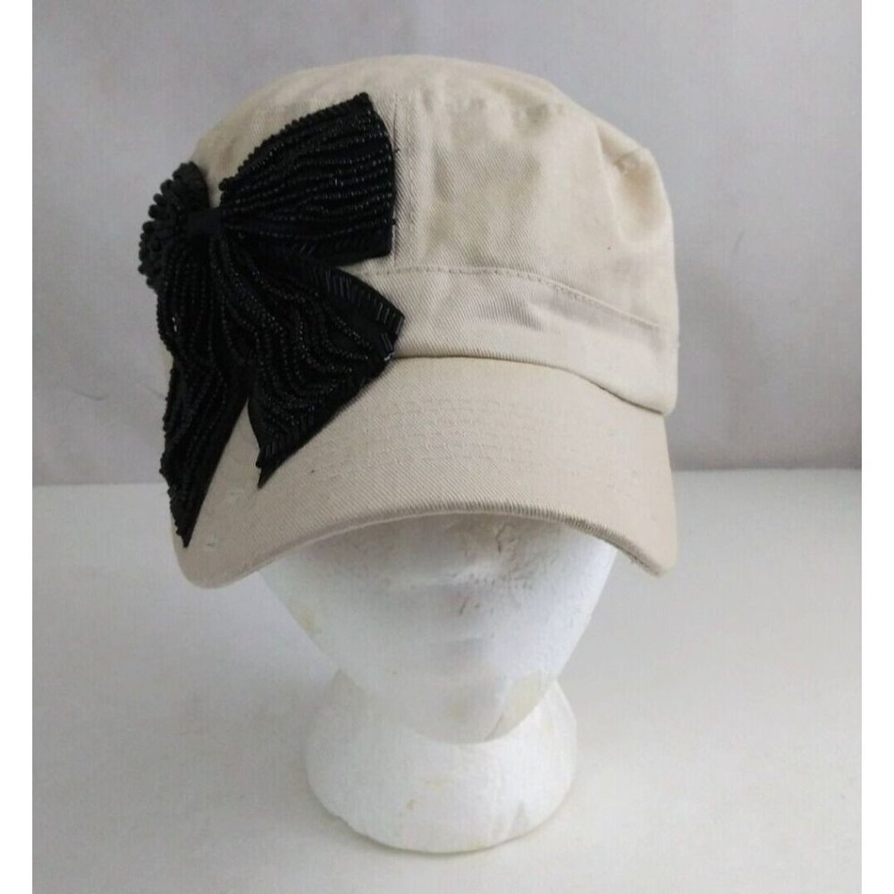 Women's Frayed Beaded Bow Design Adjustable Cadet Baseball Cap